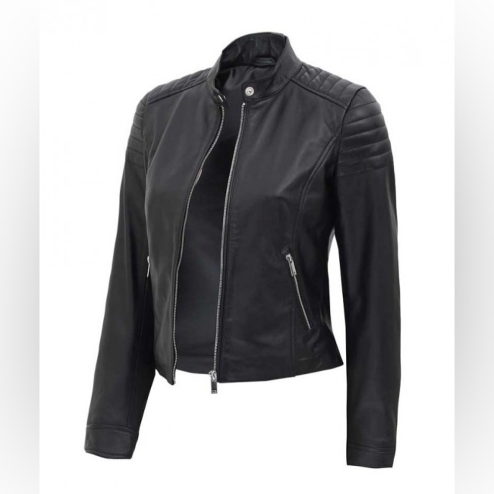 Women's Fitted Black Leather Jacket. Brand new, never worn, size small.